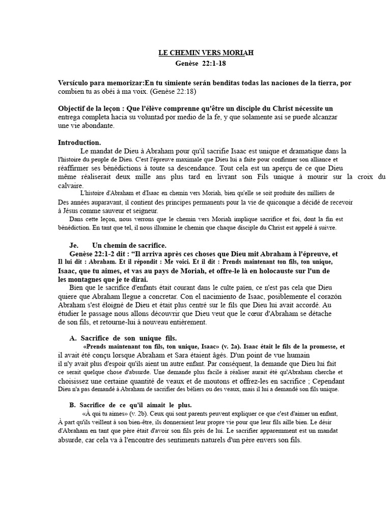 Sacrifice et foi : Le chemin vers Moriah | PDF | Abraham | Isaac