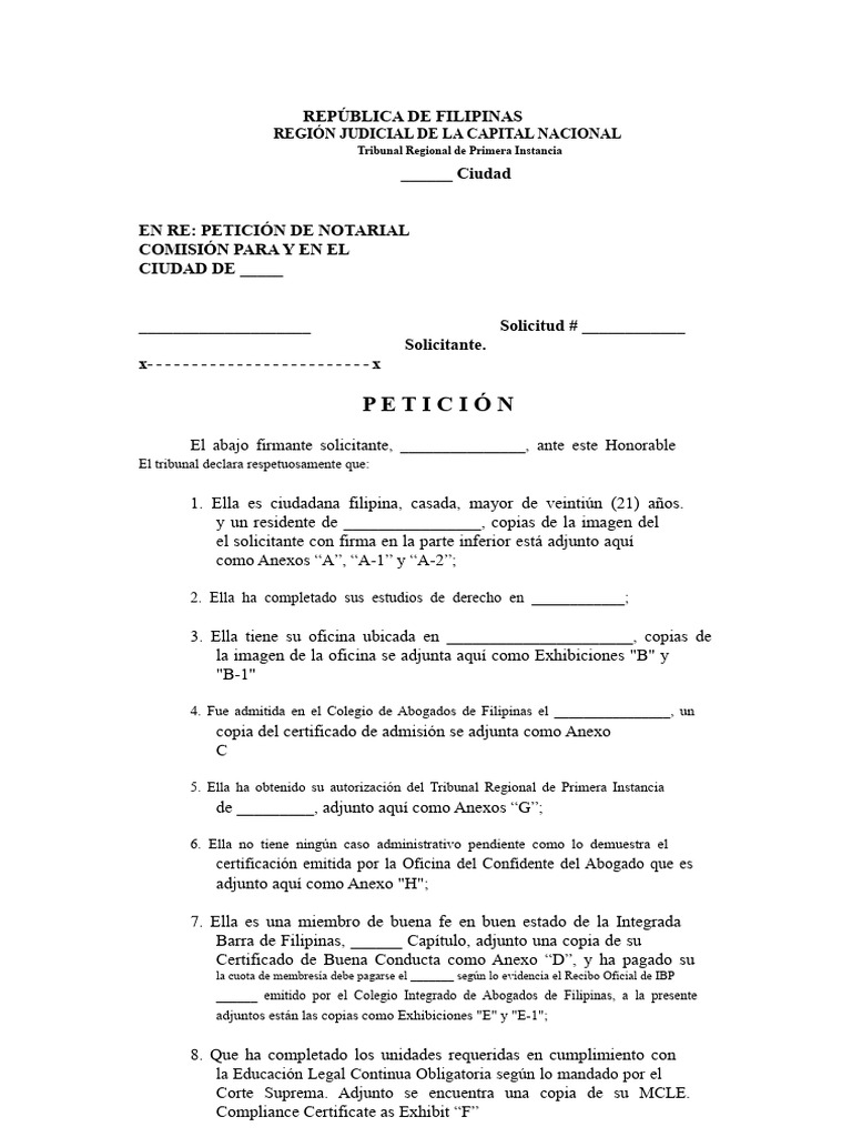 Solicitud de Comisión Notarial en Filipinas | PDF | Justicia | Crimen y ...