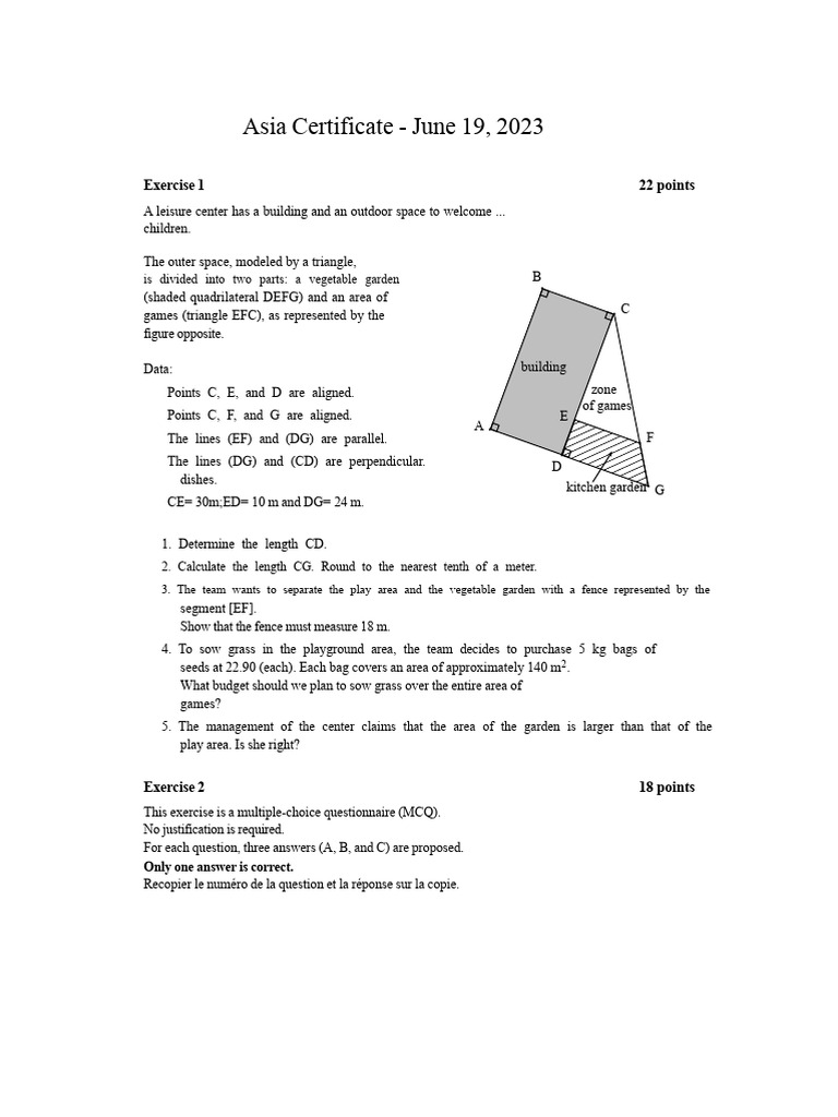 Asia Certificate Exam - June 2023 | PDF | Area | Mathematics