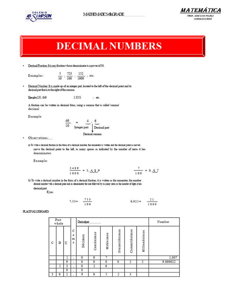 6th Grade Math: Understanding Decimals | PDF | Decimal | Numbers