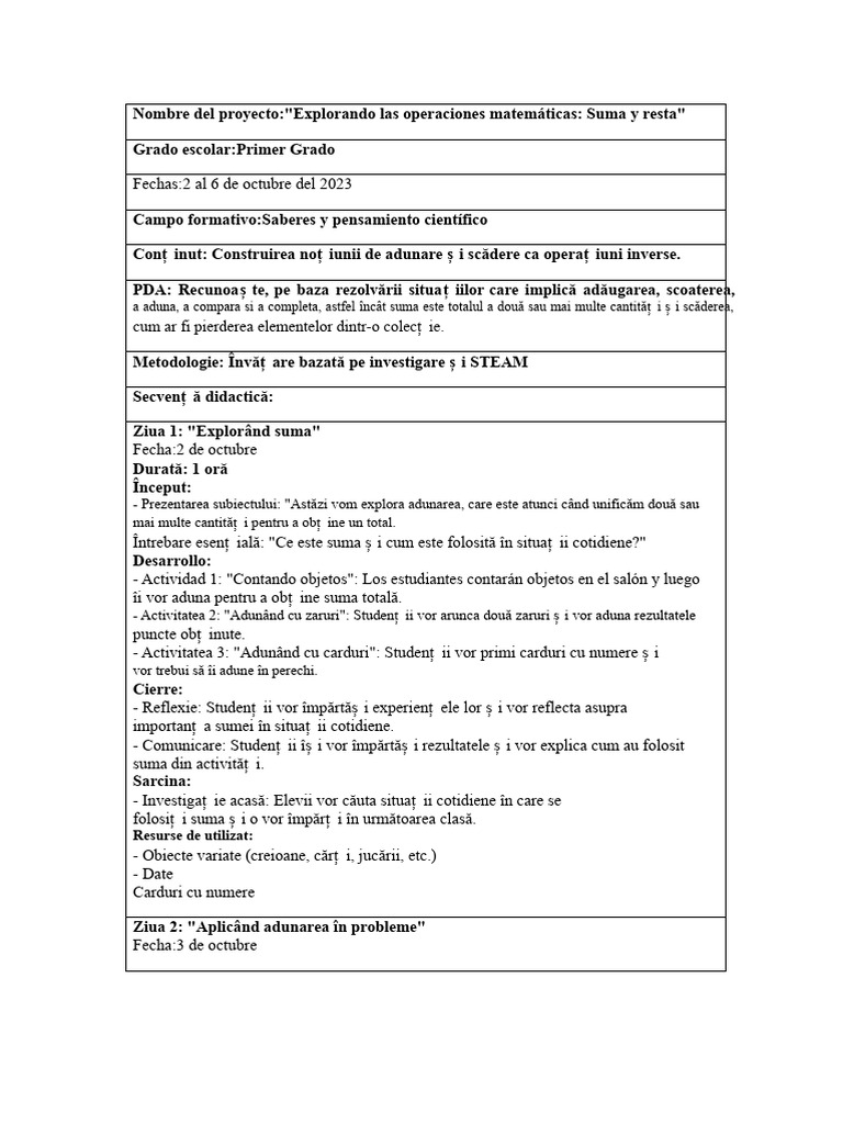 Planificarea SPCM Din 2 Până În 6 Octombrie | PDF