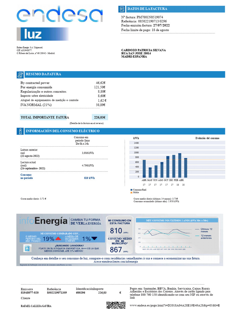 Fatura de Energia Endesa: Detalhes e Custos | PDF