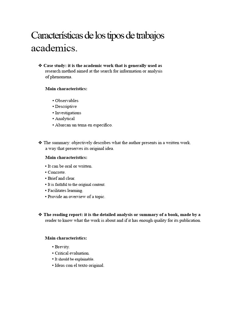 Tipos de trabajos académicos y sus características | PDF