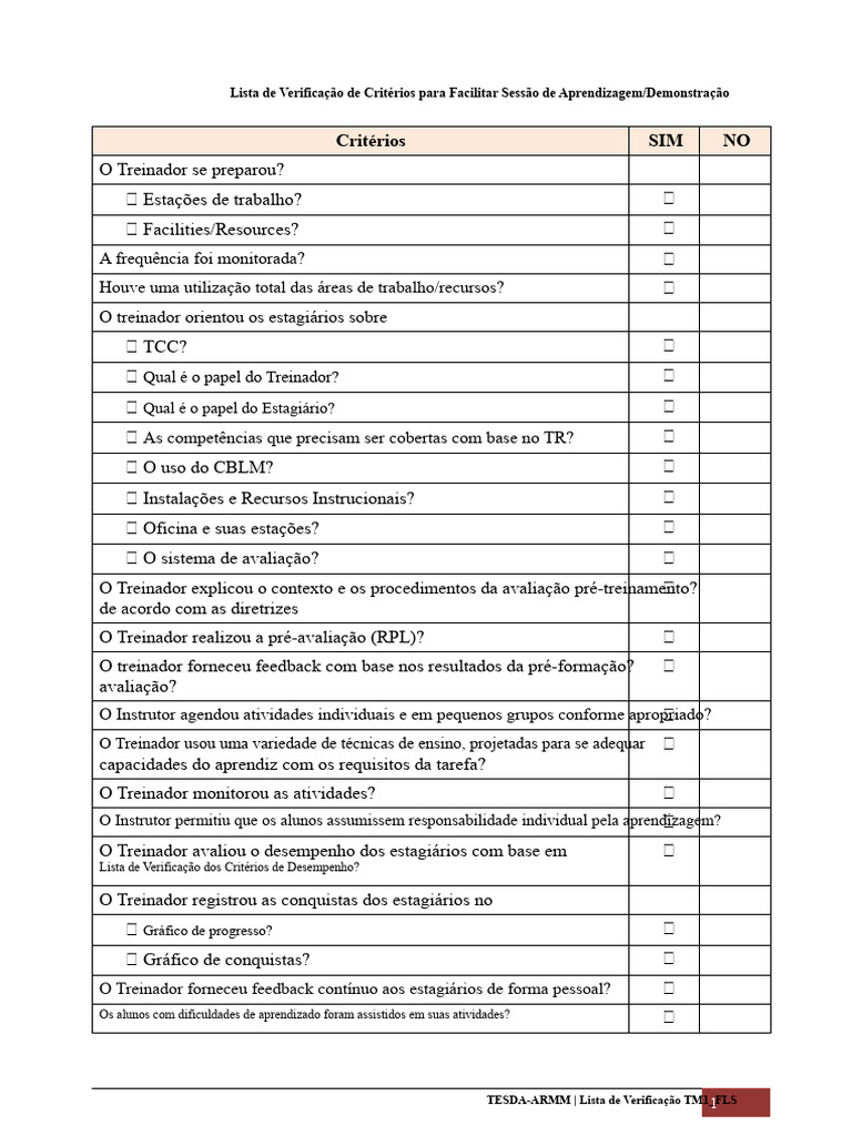 Checklist para Avaliação de Competências | PDF | Aprendizado