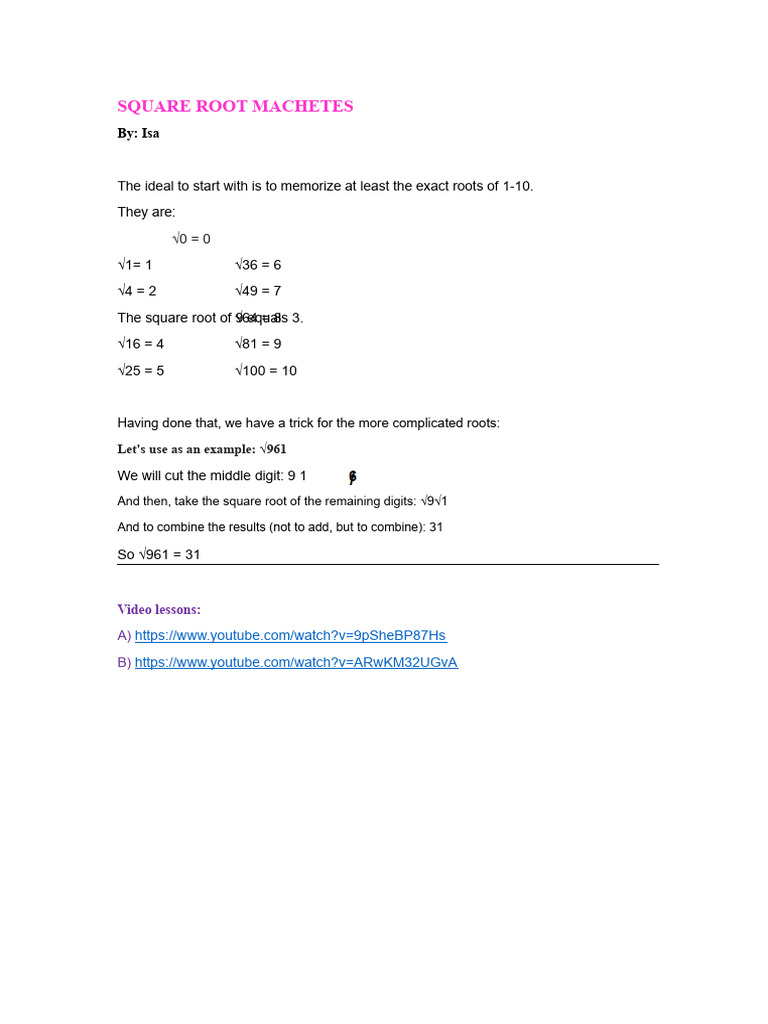 Tricks For Square Root | PDF