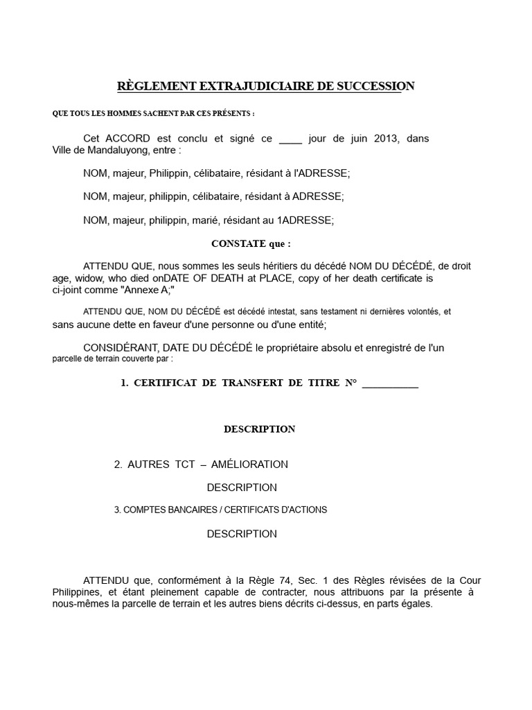 Règlement Extrajudiciaire de Succession | PDF