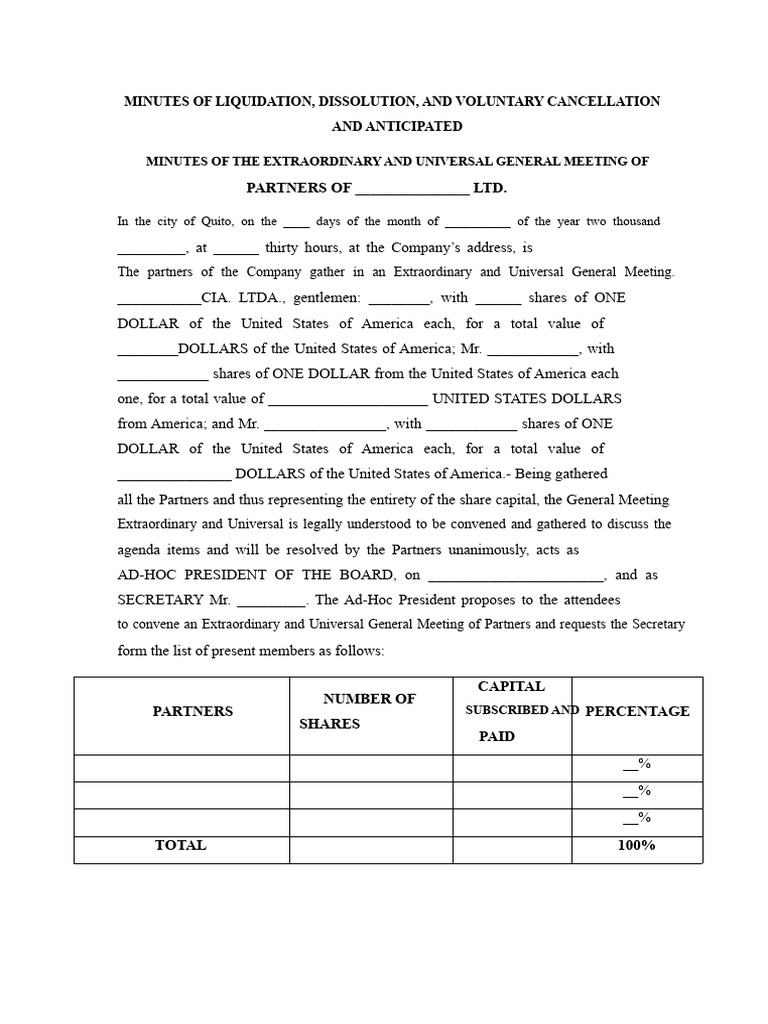 Minutes of Company Liquidation Meeting | PDF | Liquidation | Government