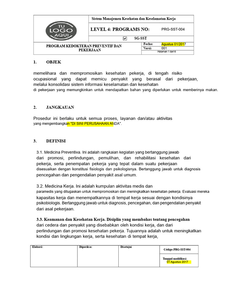 PRG-SST-004 Program Kesehatan Perawatan dan Kerja | PDF