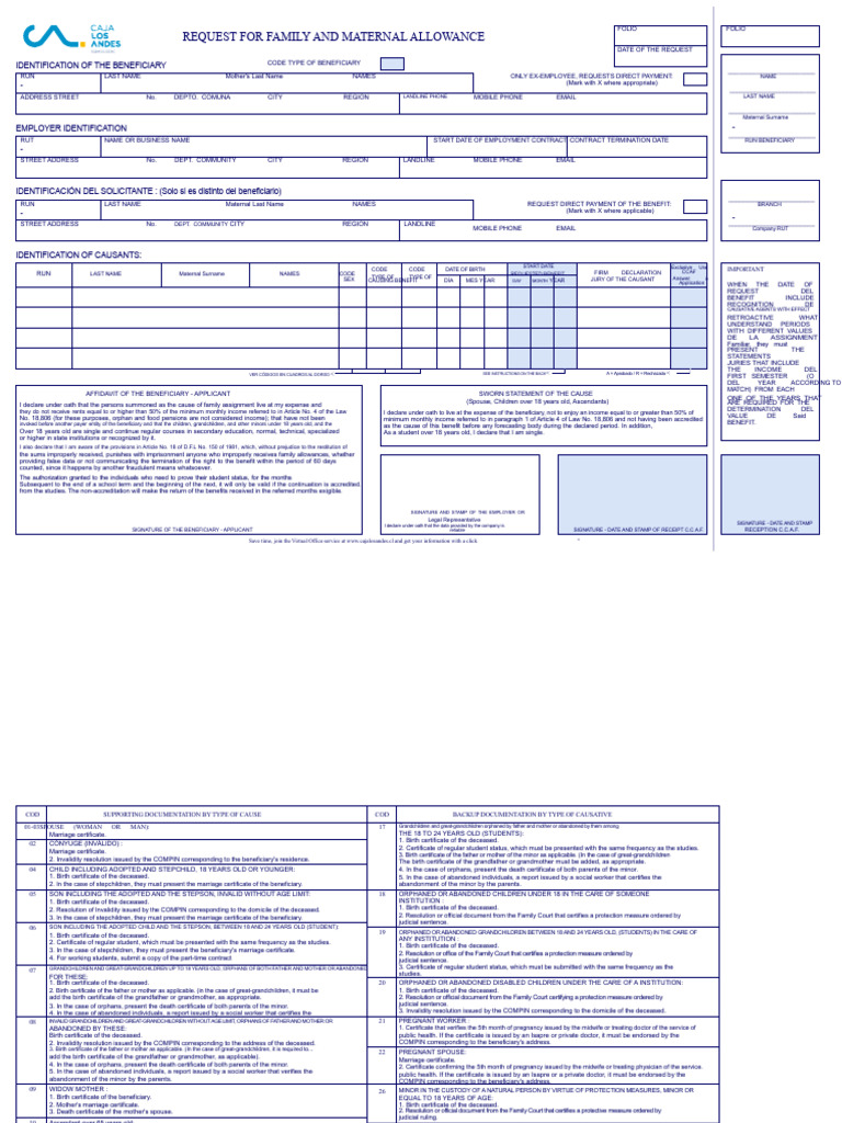 Family and Maternal Allowance Request Form | PDF