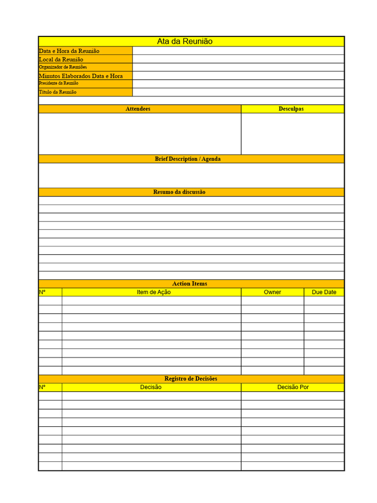 Modelo de Ata de Reunião Excel | PDF
