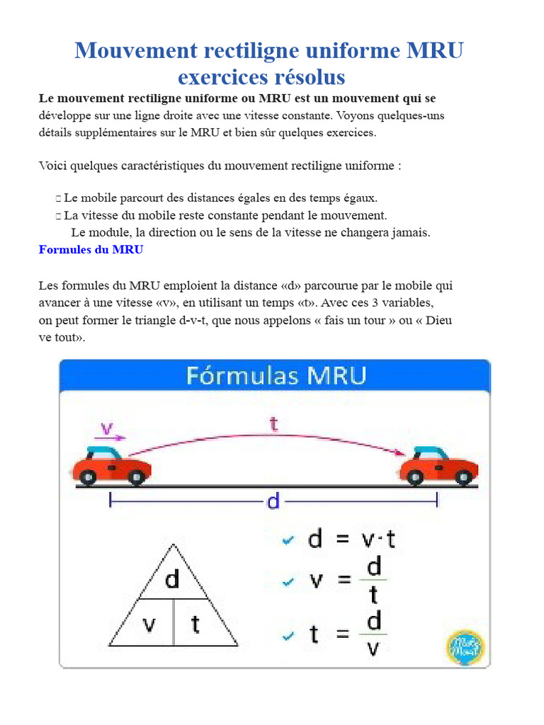 Exercices sur le mouvement rectiligne uniforme | PDF | Friction ...