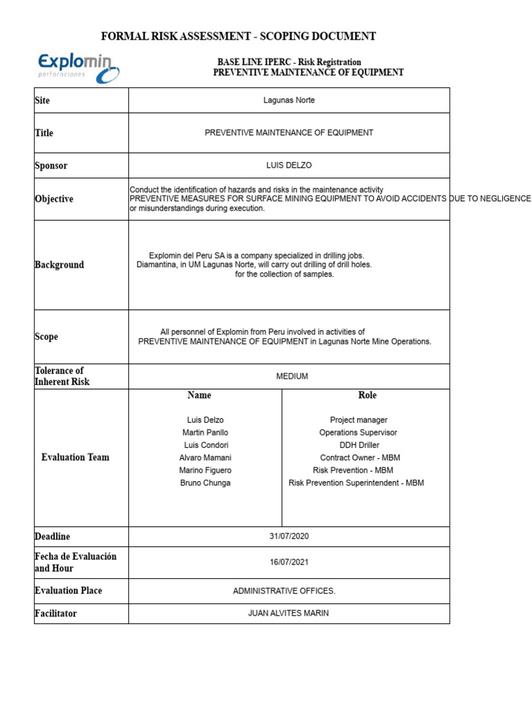 Risk Assessment for Mining Equipment Maintenance | PDF | Working ...