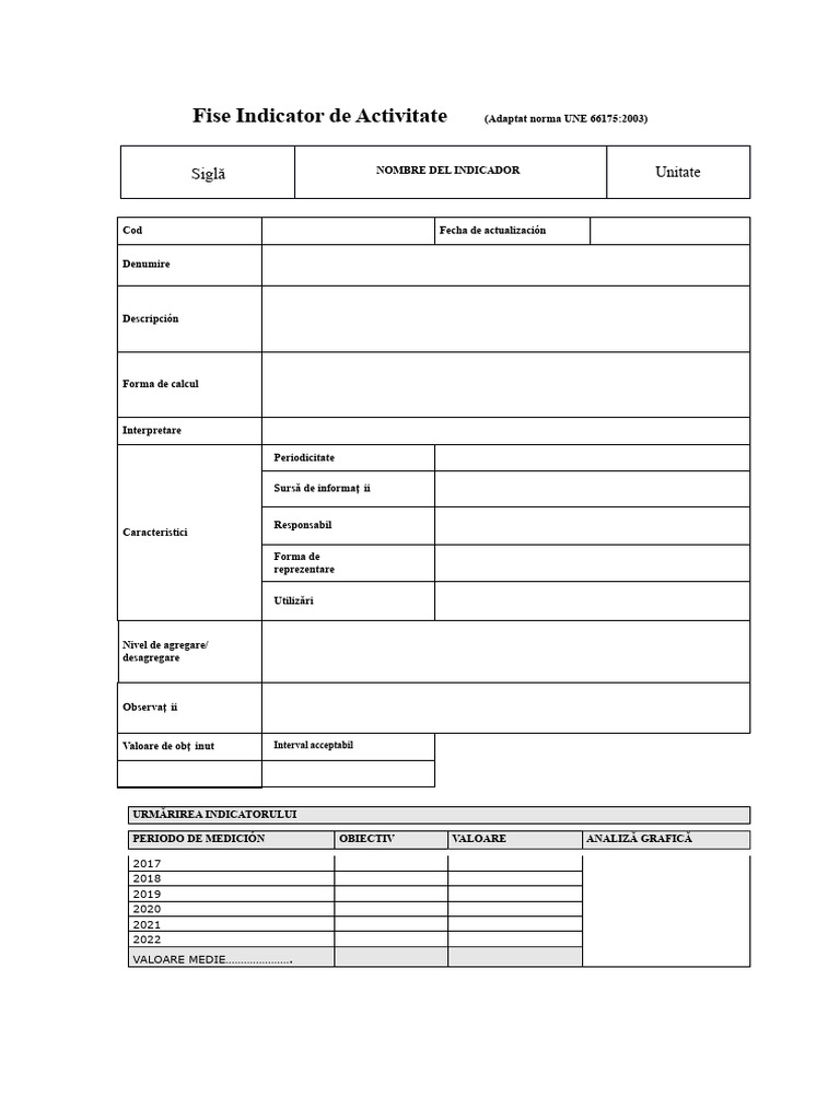 Format Fisa de Indicator | PDF