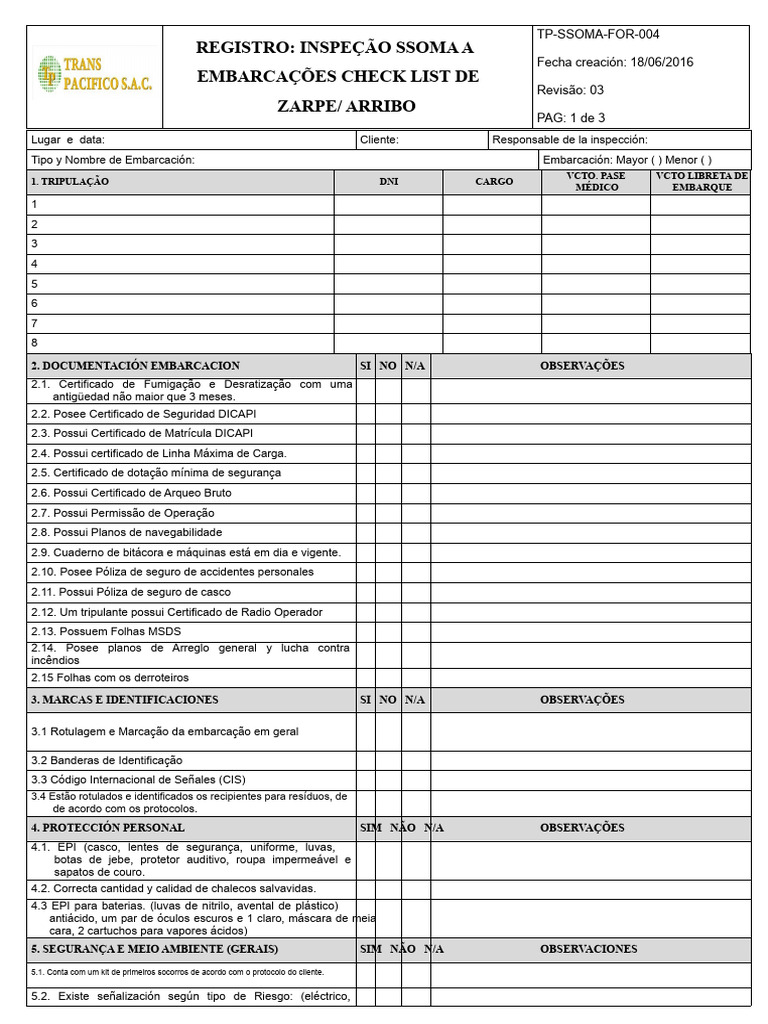 Checklist de Inspeção de Embarcações | PDF