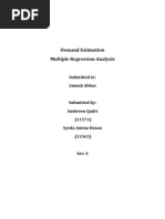 Demand Estimation Multiple Regression Analysis: Submitted To: Amnah Abbas