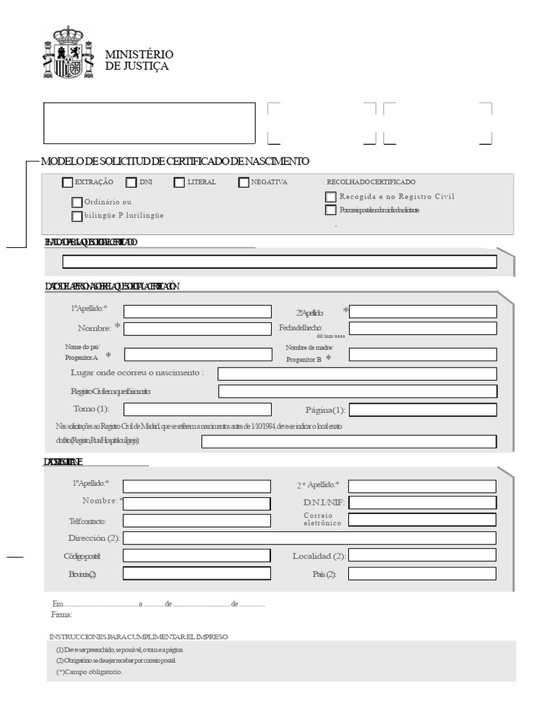 Solicitação de Certificado de Nascimento | PDF