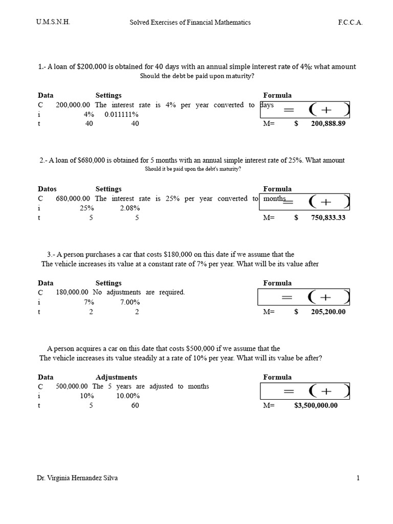 Financial Mathematics Exercise Solutions | PDF | Interest | Interest Rates