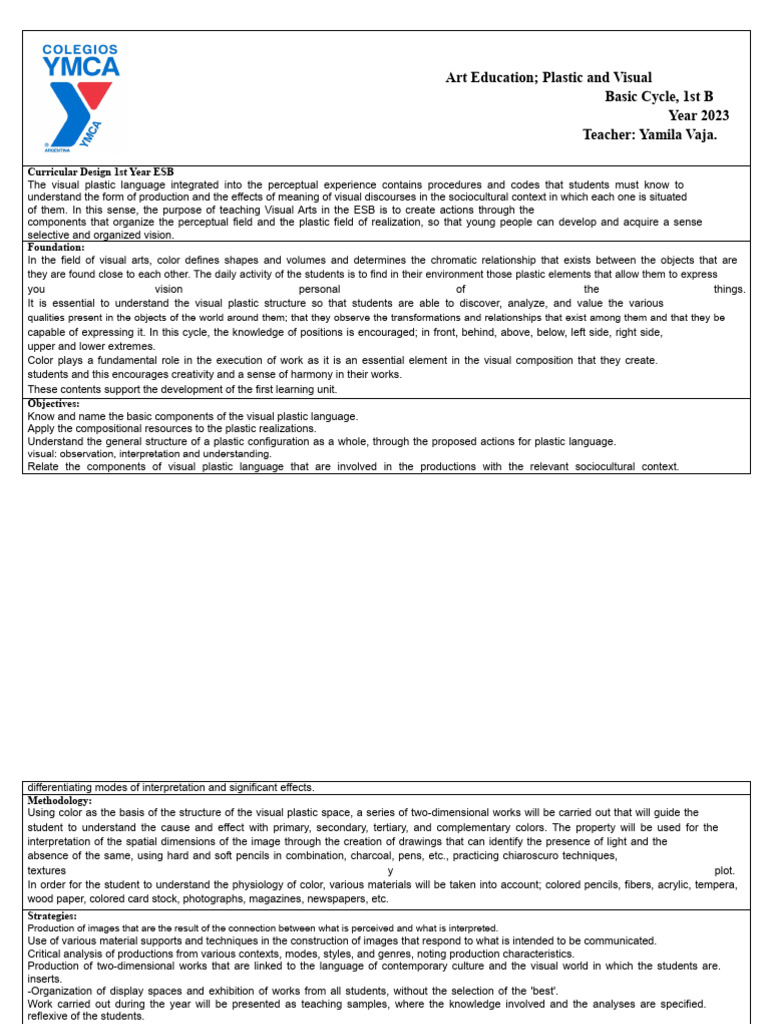 Visual Arts Curriculum for 1st ESB | PDF | Color | Drawing