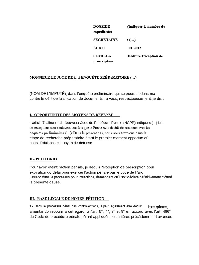 Exception de prescription en procédure pénale | PDF | Délai de ...