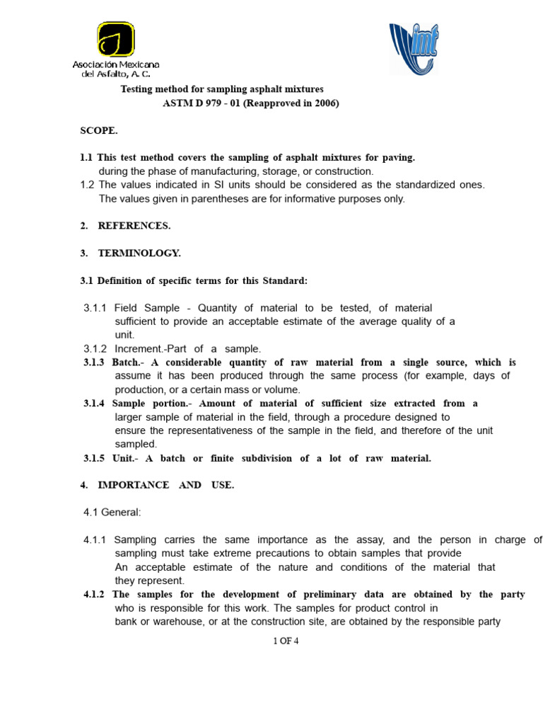 ASTM D 979 - 01 Sampling in Asphalt Mixture | PDF | Sampling ...