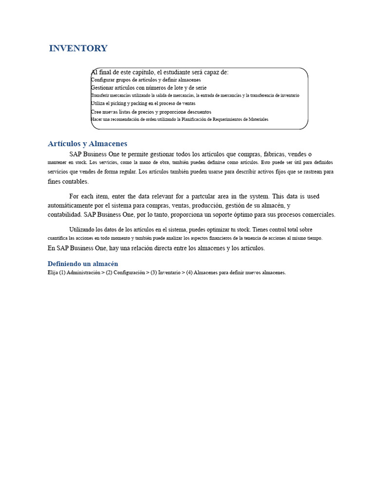 Gestión de Inventario en SAP Business One | PDF | Contabilidad ...