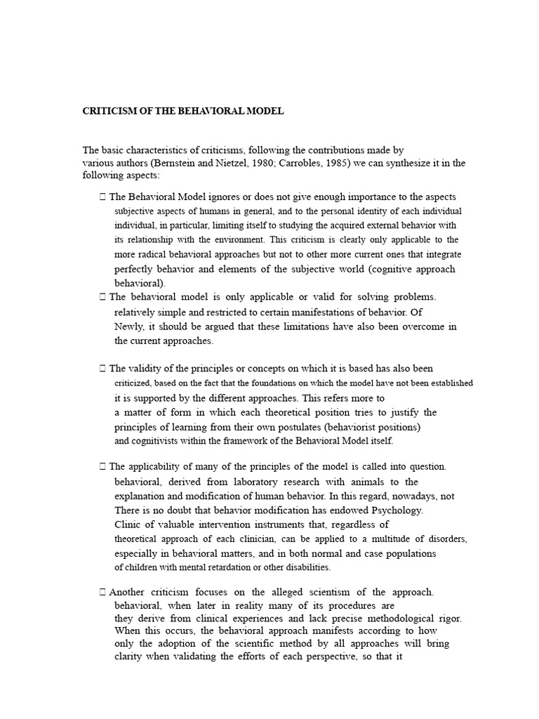 Critiques of the Behavioral Model | PDF | Behaviorism | Methodology