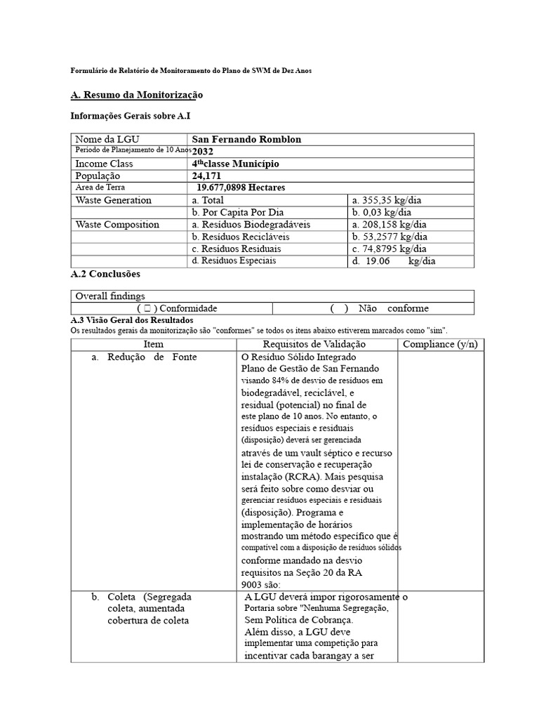 Relatório de Monitoramento do SWM em San Fernando | PDF | Desperdício ...