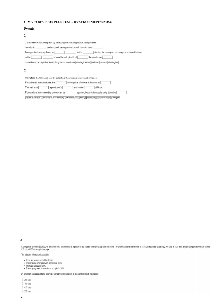 Cima P2 Revision Plus Test Ryzyko I Niepewność PDF | PDF