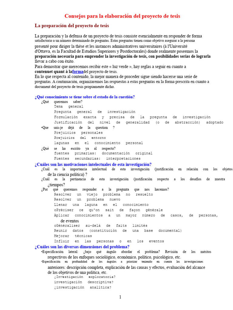 Consejos para Proyecto de Tesis | PDF | Hipótesis | Teoría