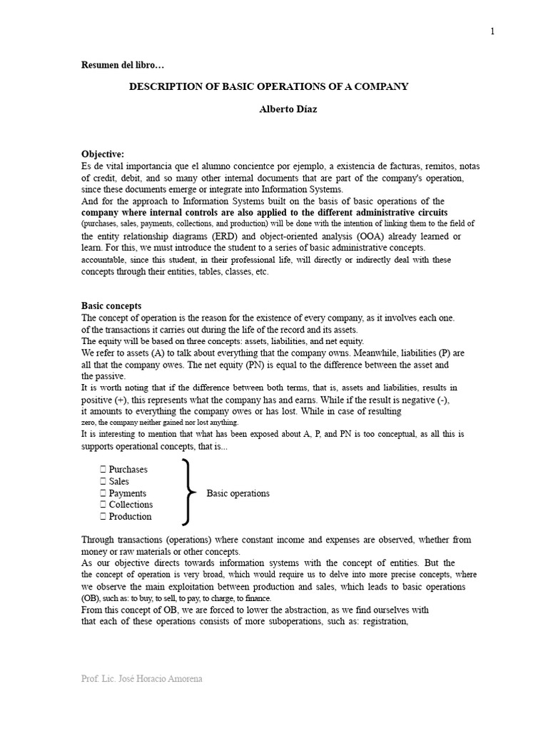 SUMMARY OF Basic Operations of A Company by ALBERTO DIAZ | PDF | Debits ...