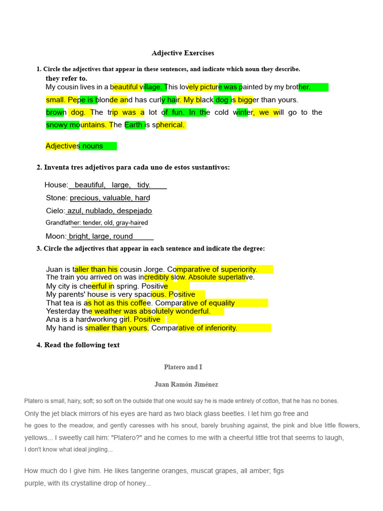 Adjective Identification and Exercises | PDF | Adjective