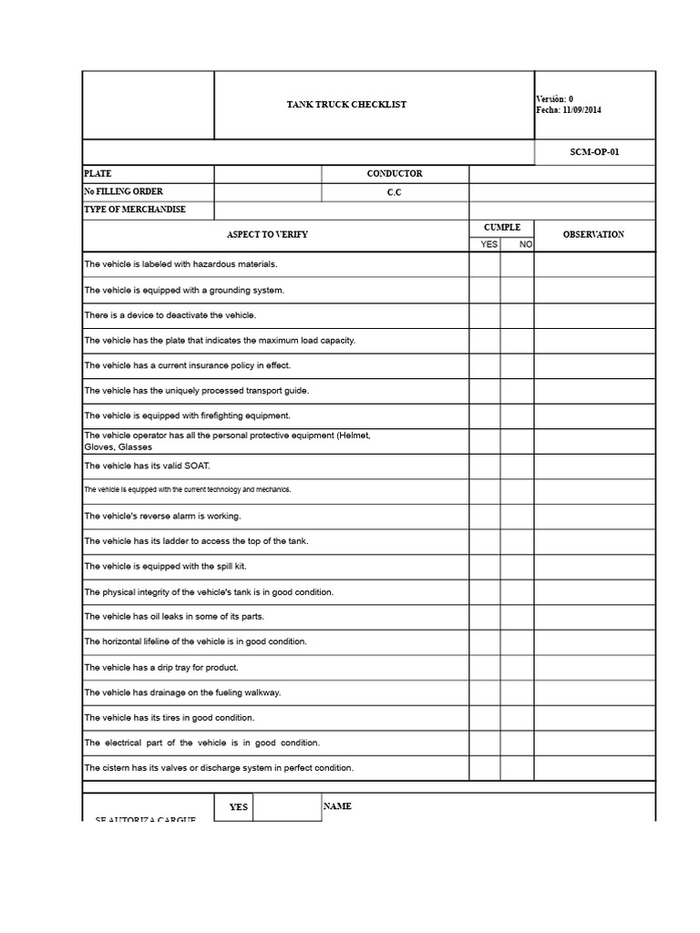 Tank Truck Safety Inspection Checklist | PDF