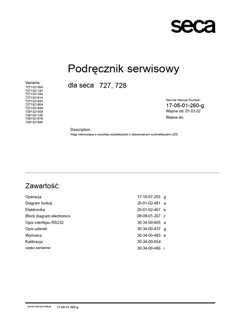Podręcznik serwisowy Seca 728 | PDF
