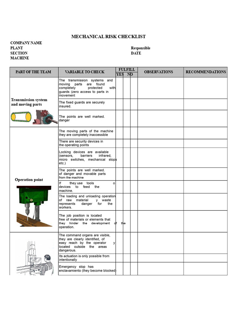 Mechanical Risk Assessment Checklist | PDF | Machines | Tools