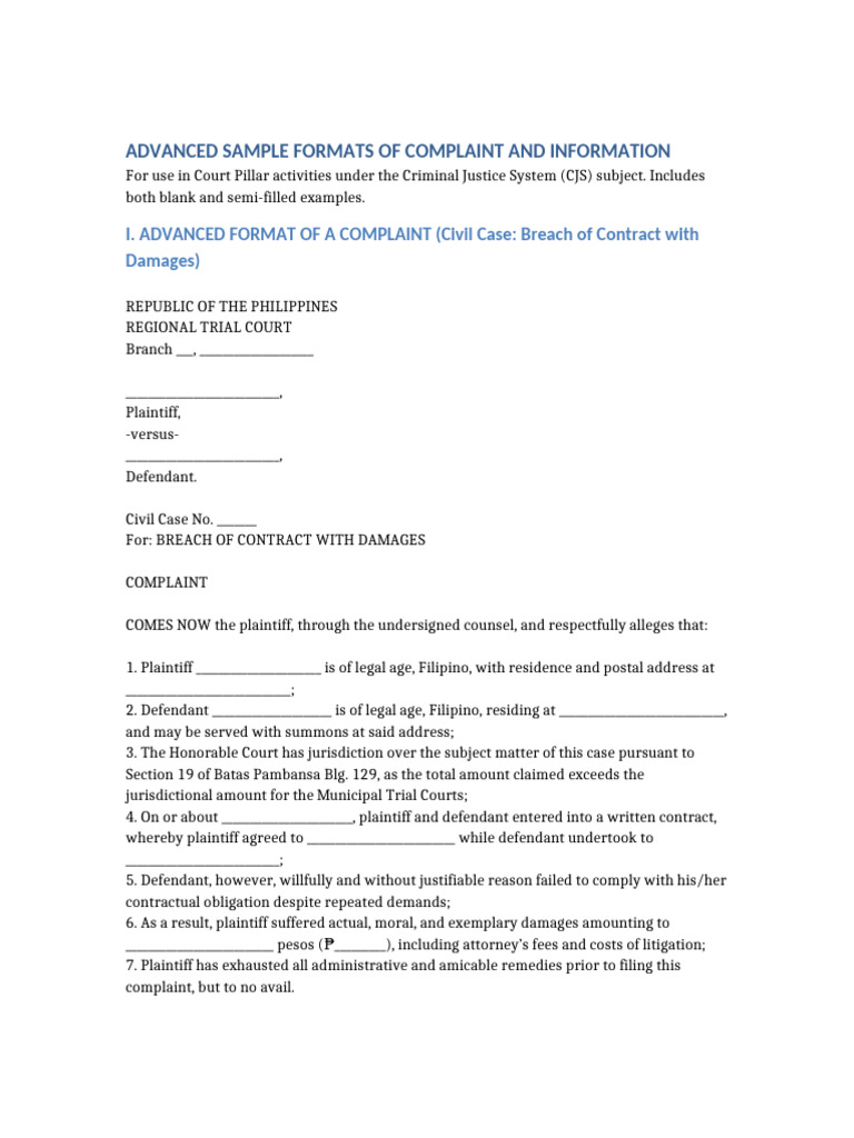 Advanced Complaint and Information Sample | PDF | Fraud | Lawsuit