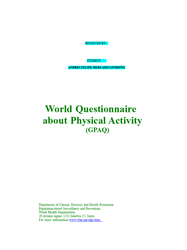 Global Physical Activity Questionnaire Guide | PDF