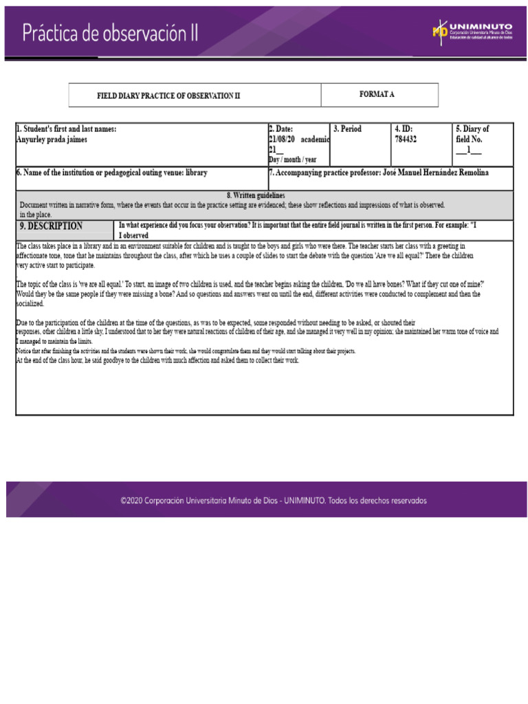 Observation Practice 2 Anyurley | PDF | Methodology | Critical Thinking