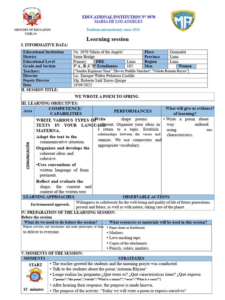 Spring Poem Writing Session Plan | PDF | Poetry | Human Communication