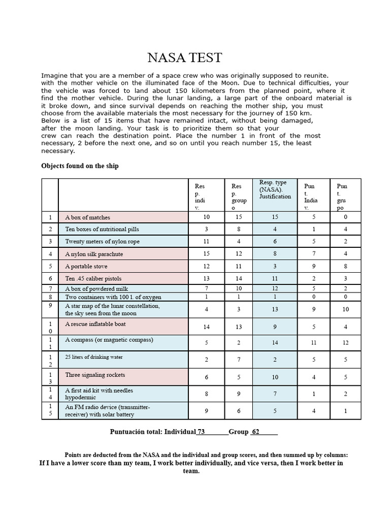 NASA Lunar Survival Item Ranking Guide | PDF | Moon Landing | Nasa