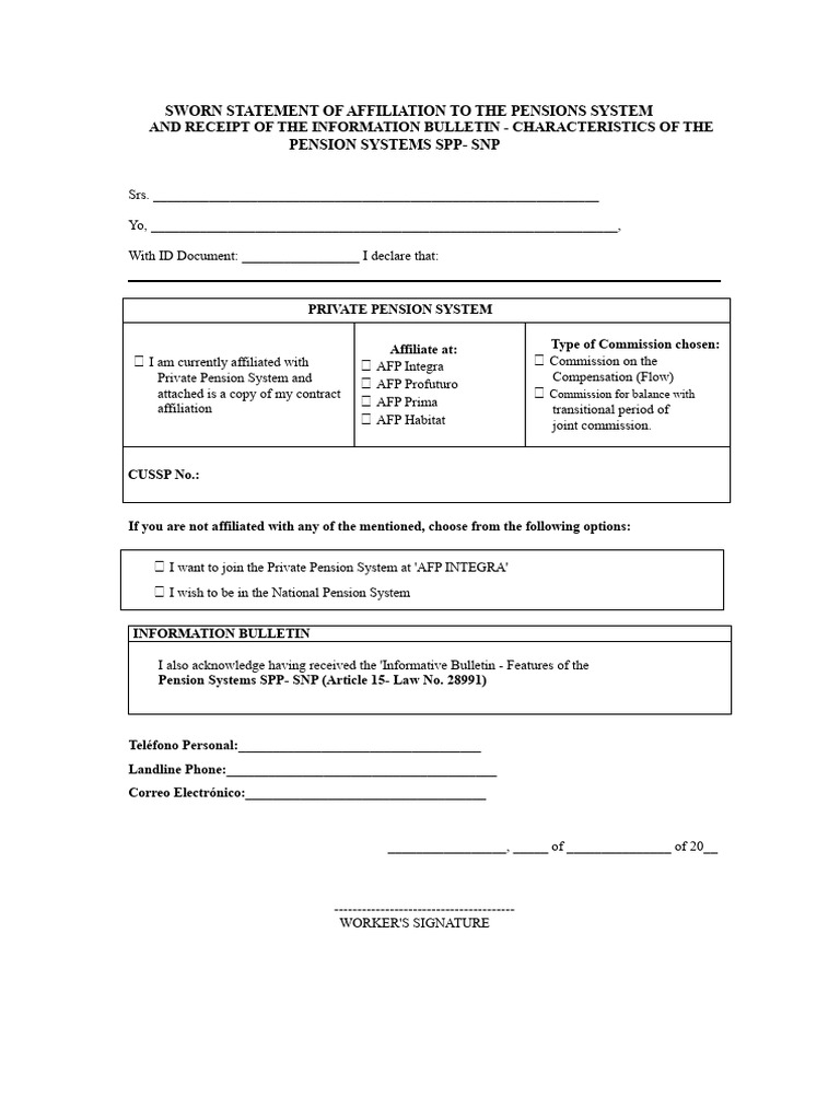 Affidavit of Affiliation To The Pension System | PDF