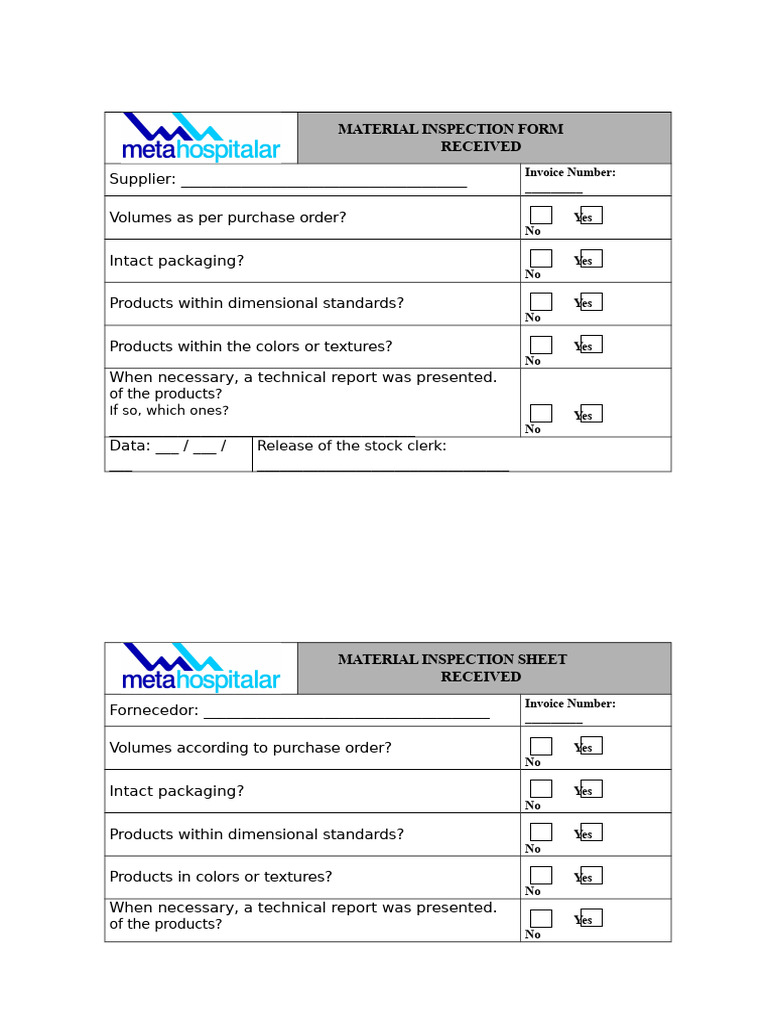 Material Inspection Form Template | PDF
