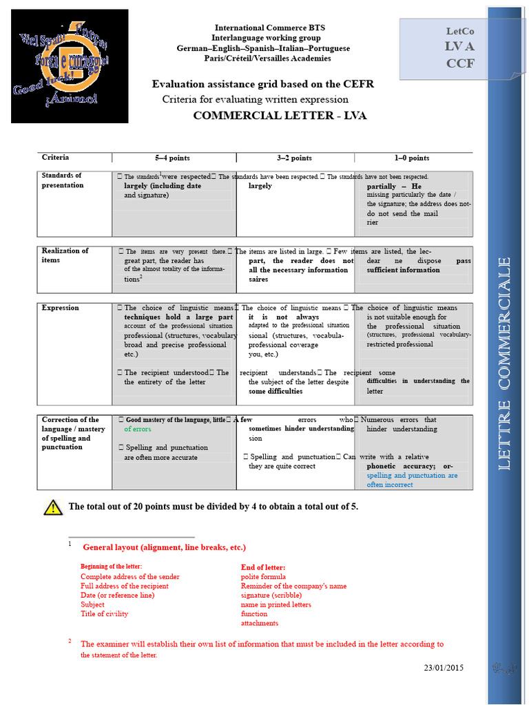 Evaluation Criteria For Commercial Letter LVA-BTS | PDF | Human ...