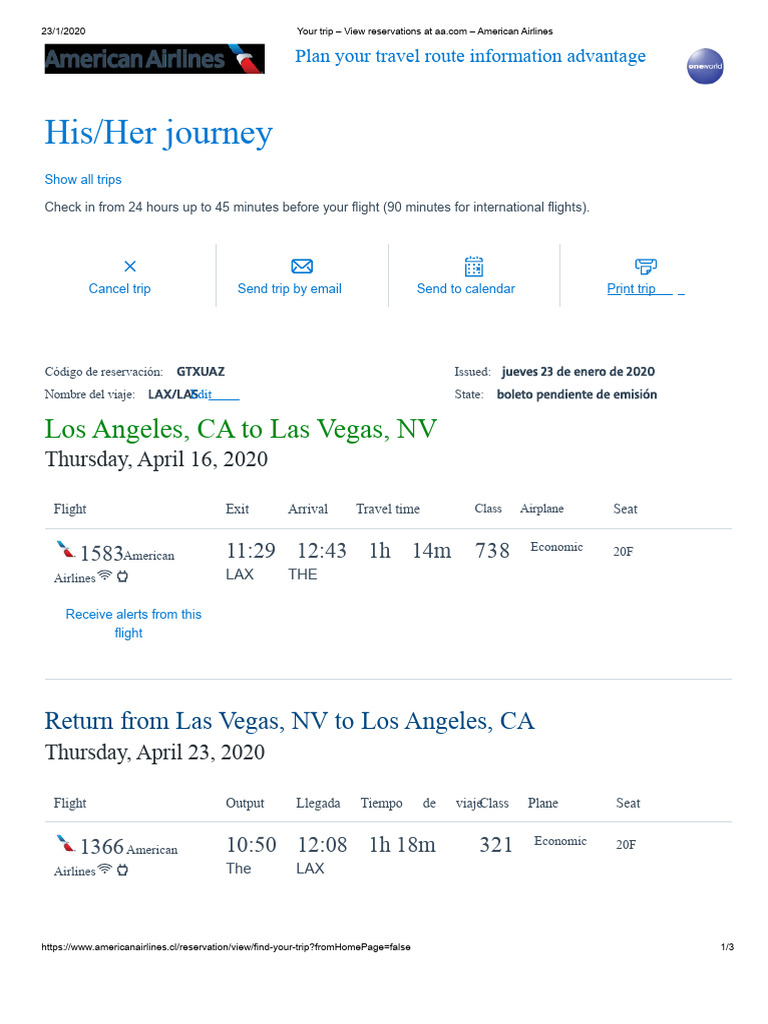 American Airlines Trip Reservation Details | PDF | Los Angeles ...