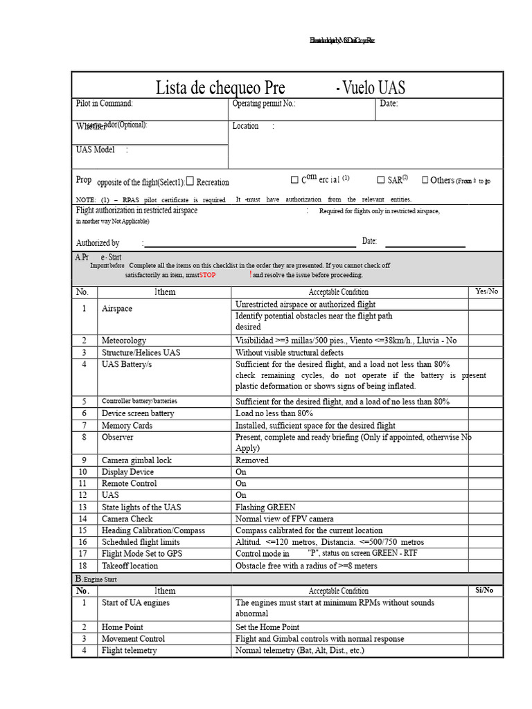 UAS Pre-Flight Checklist Guide | PDF | Unmanned Aerial Vehicle | Aviation
