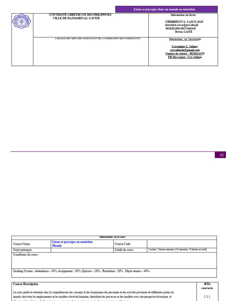 Lieux Et Paysages Dans Un Monde en Mutation - Programme - PCU | PDF ...