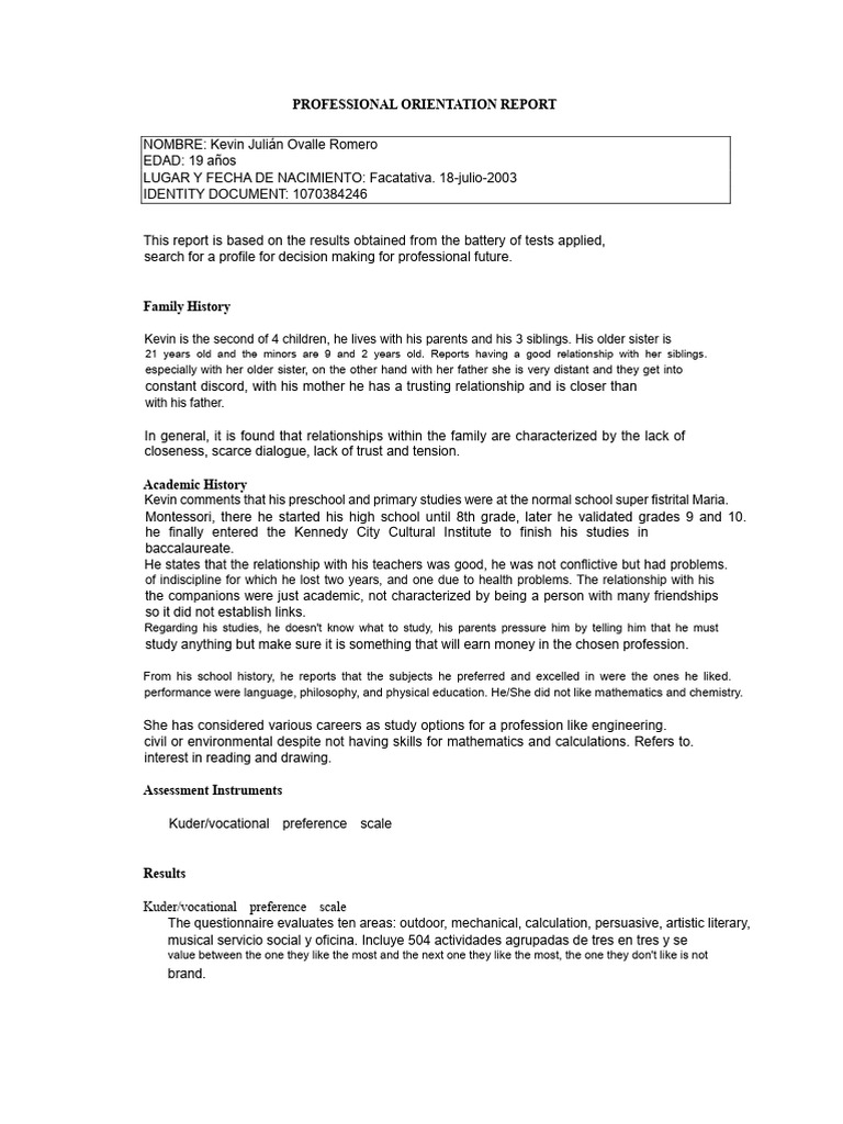 Example of Career Guidance Report | PDF | Percentile | Experience