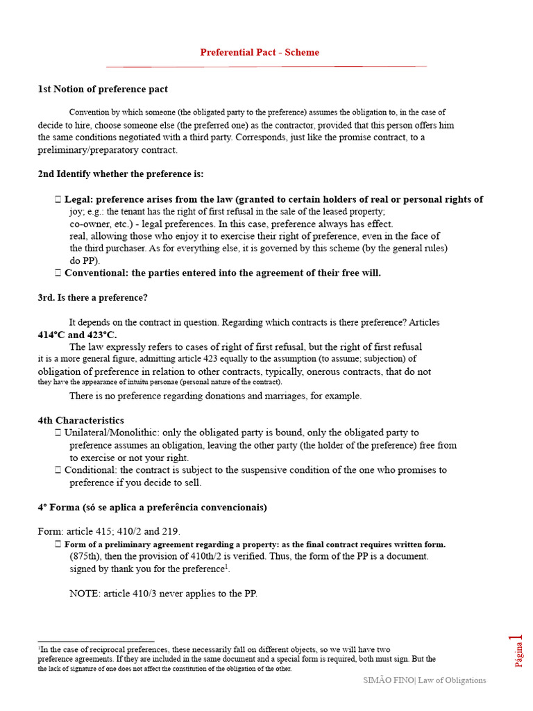 Understanding Preference Pacts in Contracts | PDF | Breach Of Contract ...