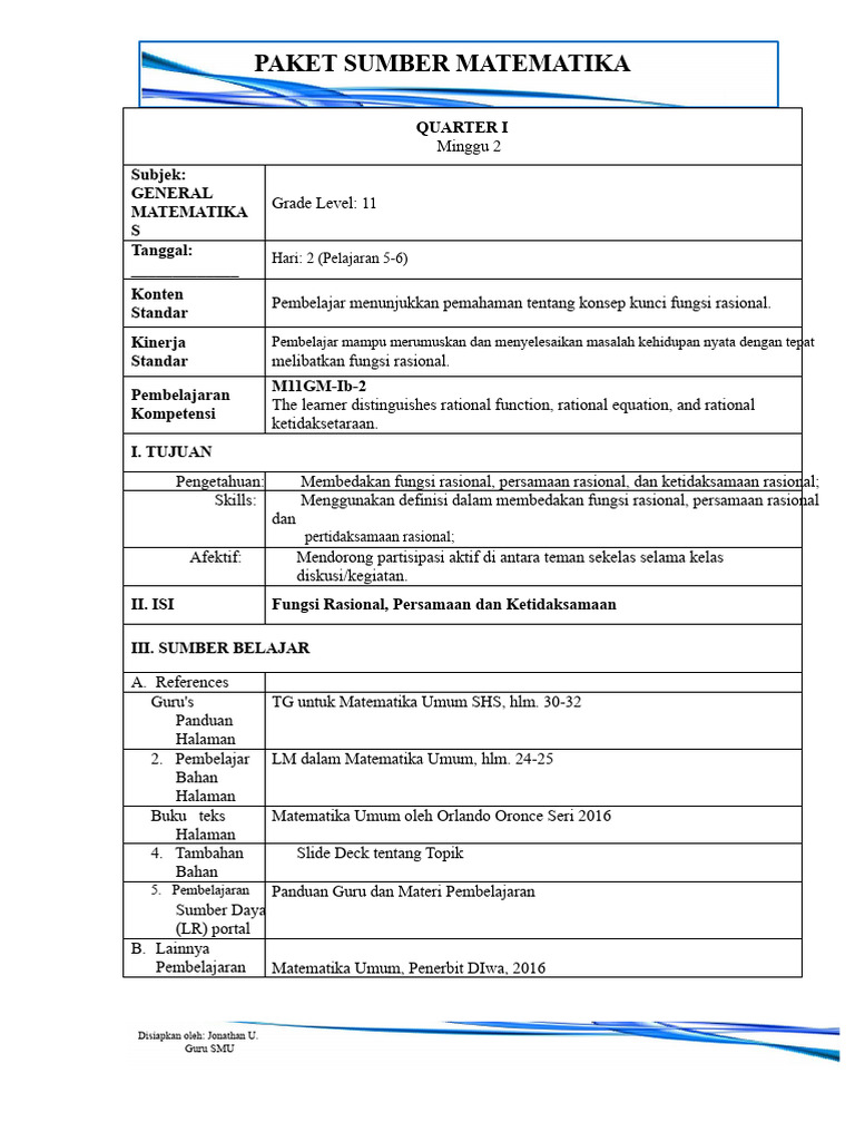 Genmath 11 (Definisi Dalam Membedakan Fungsi Rasional, Persamaan ...