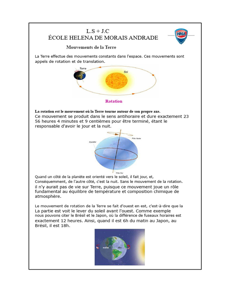 Mouvements de la Terre : Rotation et Translation | PDF | Terre | Rotation