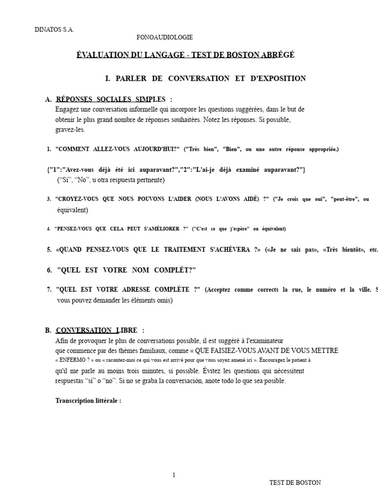 Évaluation du langage : Test de Boston | PDF